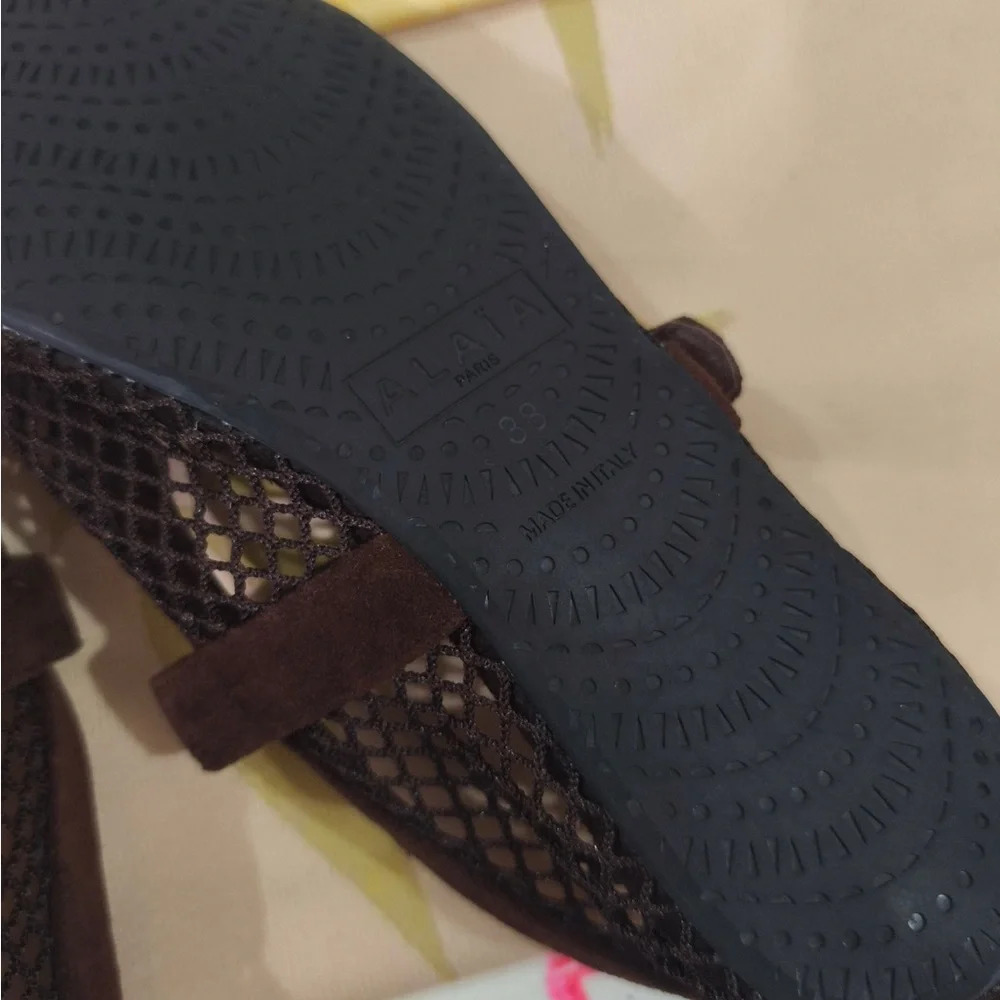 Alaia Brown Mesh Mary Jane Loafers with Strap - Picture 9 of 9